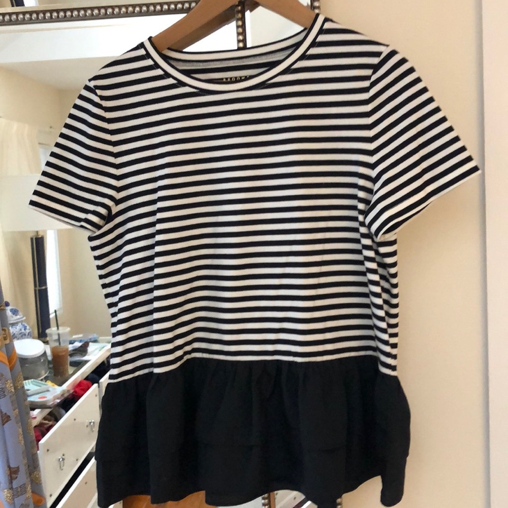 kate spade Large striped knit to woven flutter tee